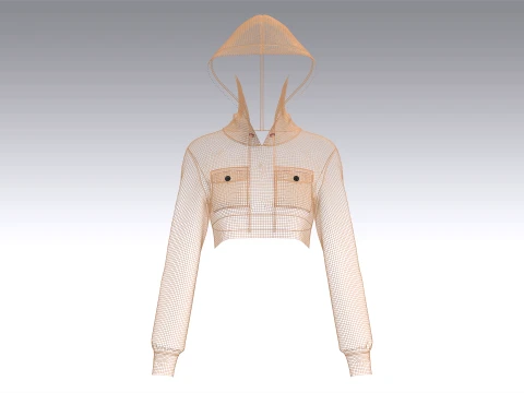 Girls Double Flap-Pocket Cropped Hoodie 3D Model