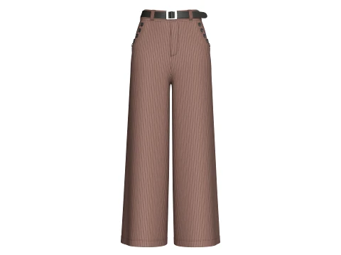Girls High Waist Pinstripe Wide Leg Pant 3D Model