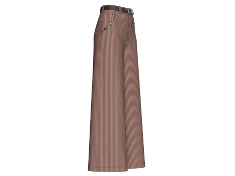 Girls High Waist Pinstripe Wide Leg Pant 3D Model