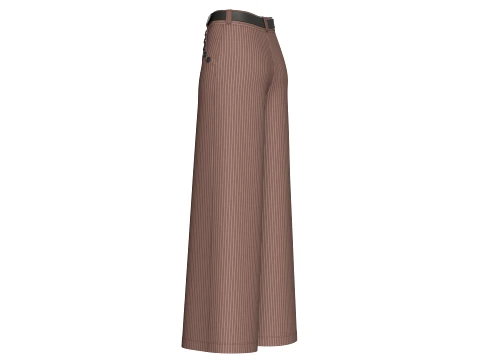 Girls High Waist Pinstripe Wide Leg Pant 3D Model