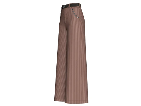 Girls High Waist Pinstripe Wide Leg Pant 3D Model