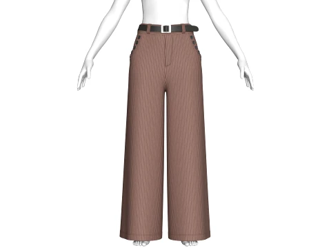 Girls High Waist Pinstripe Wide Leg Pant 3D Model
