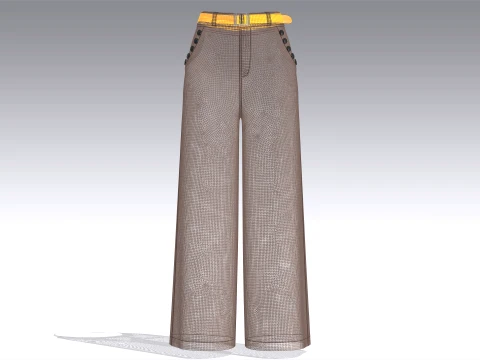 Girls High Waist Pinstripe Wide Leg Pant 3D Model