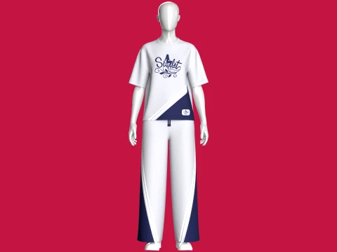 Girls Color Block Tshirt With Sweatpant - Set 3D Model