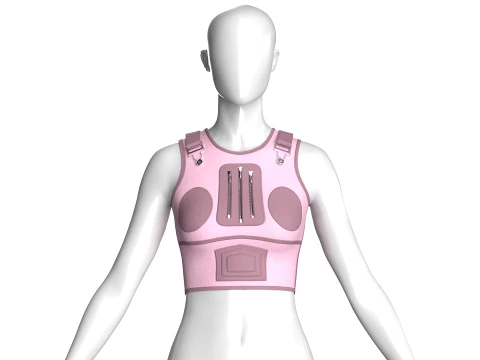 Girls Crop Vest With Triple Center Zippers 3D Model