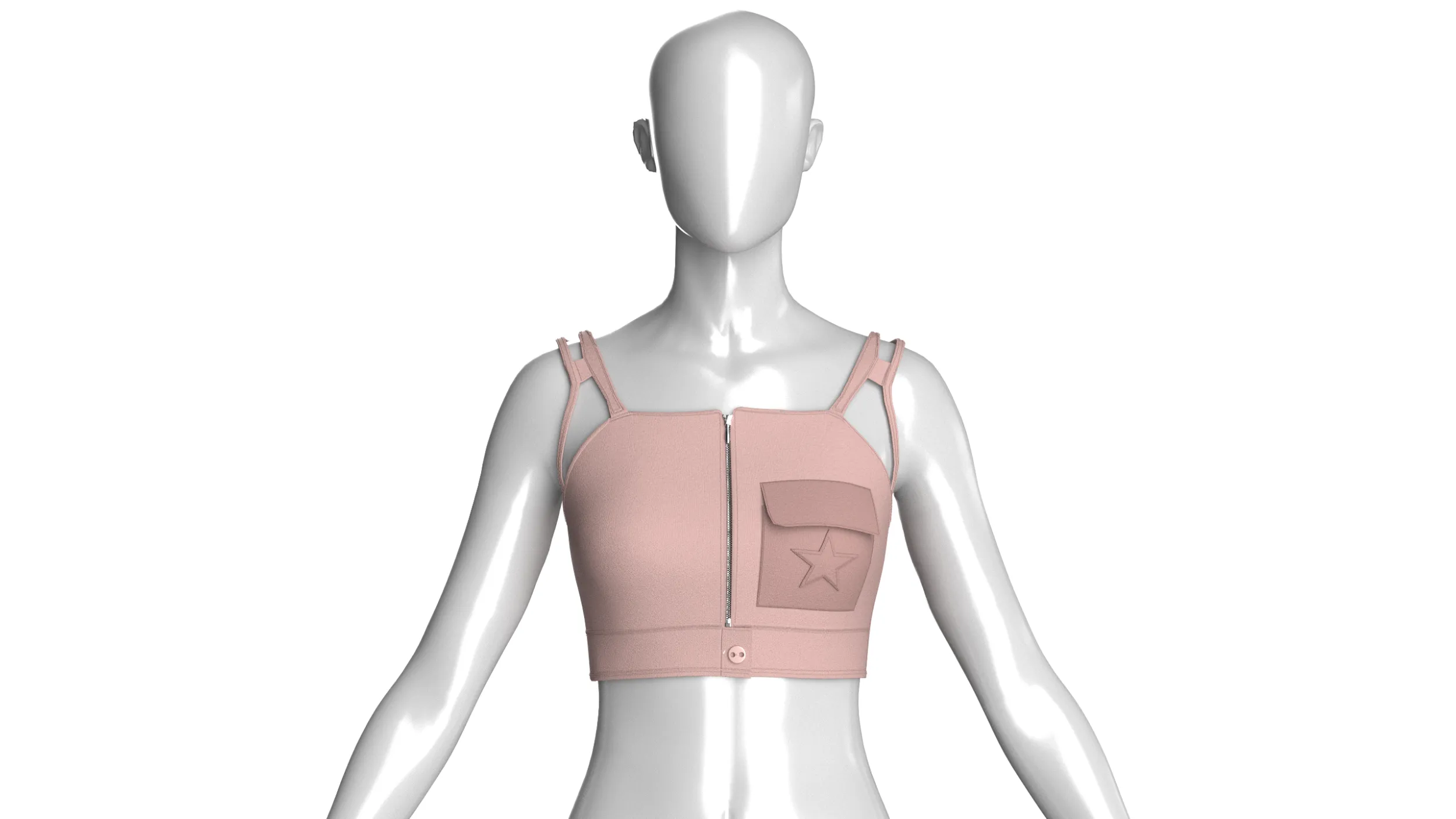Girls Front-Zip Crop Top With Pocket 3D Model .c4d .max .obj .3ds .fbx .stl .blend