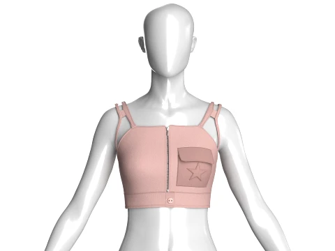 Girls Front-Zip Crop Top With Pocket 3D Model