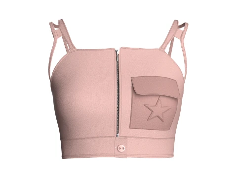 Girls Front-Zip Crop Top With Pocket 3D Model