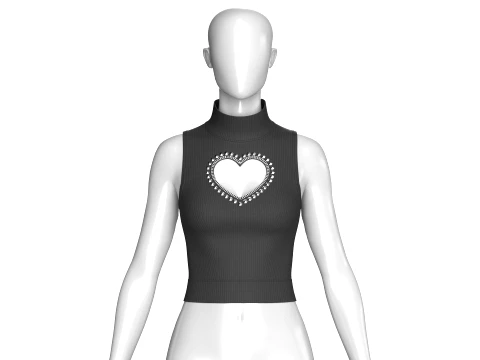 Girls Ribbed Sleeveless Heart Cutout Crop Top 3D Model