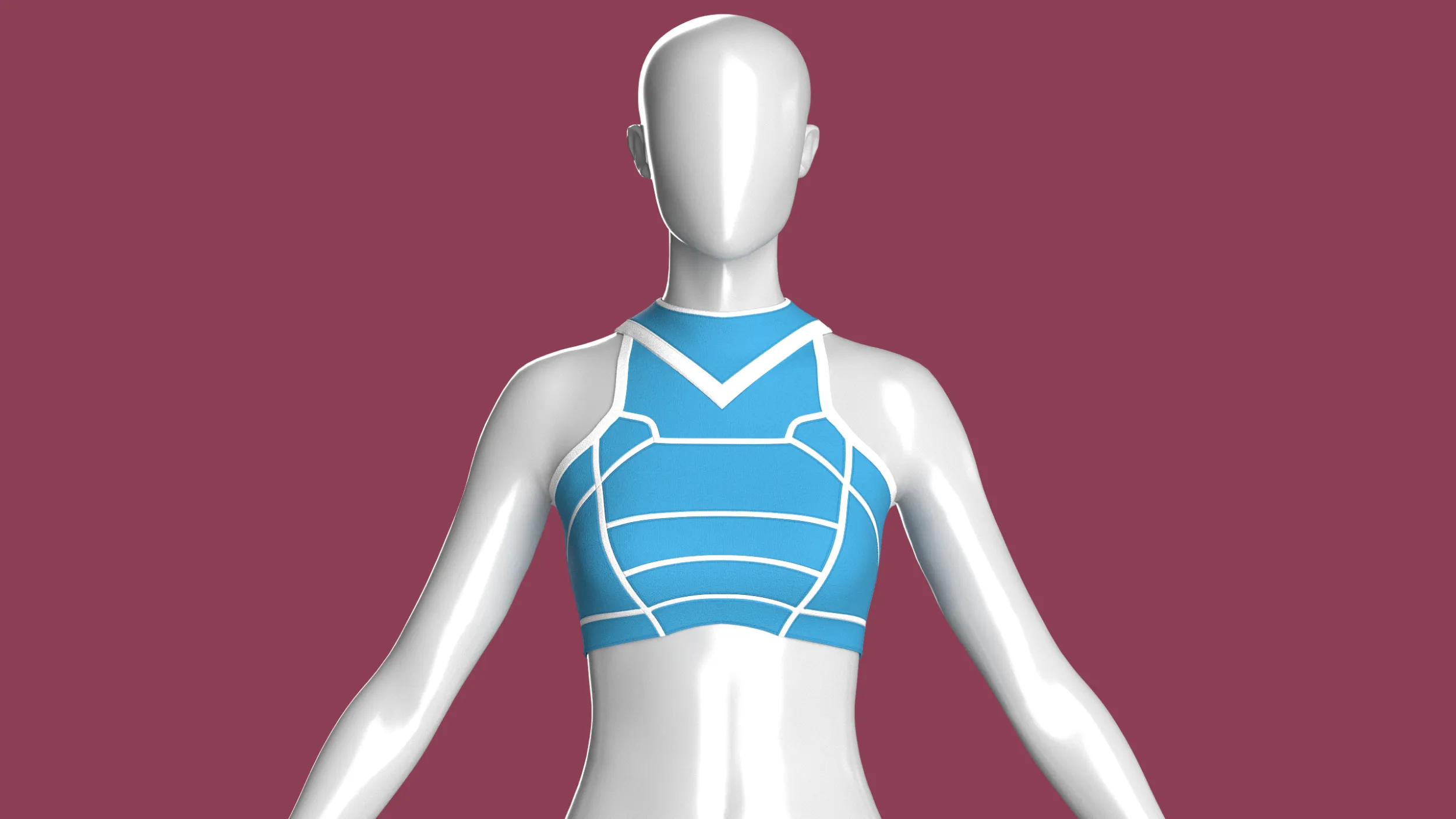 Girls White Piped Crop Top 3D Model .c4d .max .obj .3ds .fbx .stl .blend