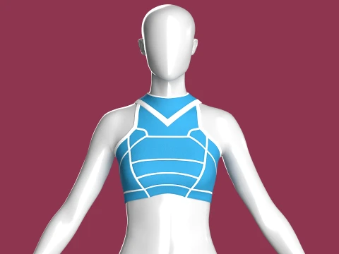 Girls White Piped Crop Top 3D Model