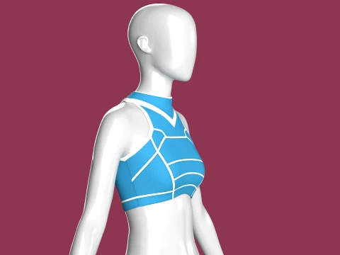 Girls White Piped Crop Top 3D Model