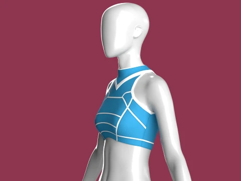 Girls White Piped Crop Top 3D Model
