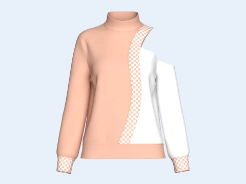 Girls Checkered Printed Cold-Shoulder Sweatshirt 3D Model
