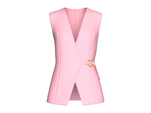 Girls Heart Buckle Sleeveless Tailored Vest 3D Model