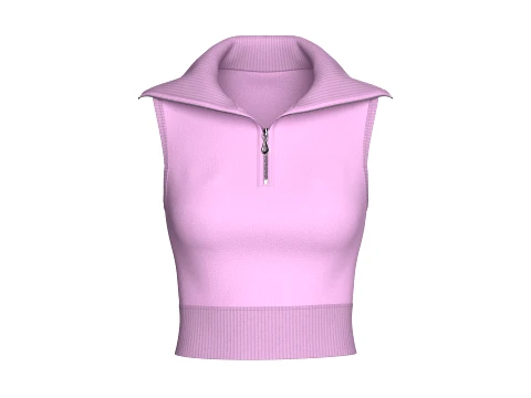 Girls Sleeveless Half-Zip Ribbed Collar Crop Top 3D Model