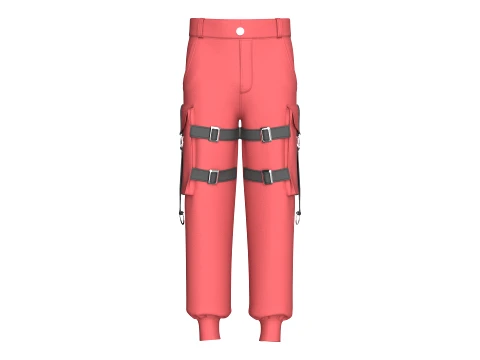 Men Buckle Straps Side Cargo Pocket Pant Modelo 3D