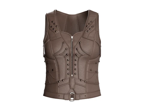Girls Leather Vest With Front Zipper 3D Model