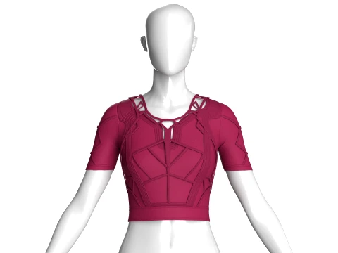Girls Short Sleeve Crop Top With Piping 3D Model