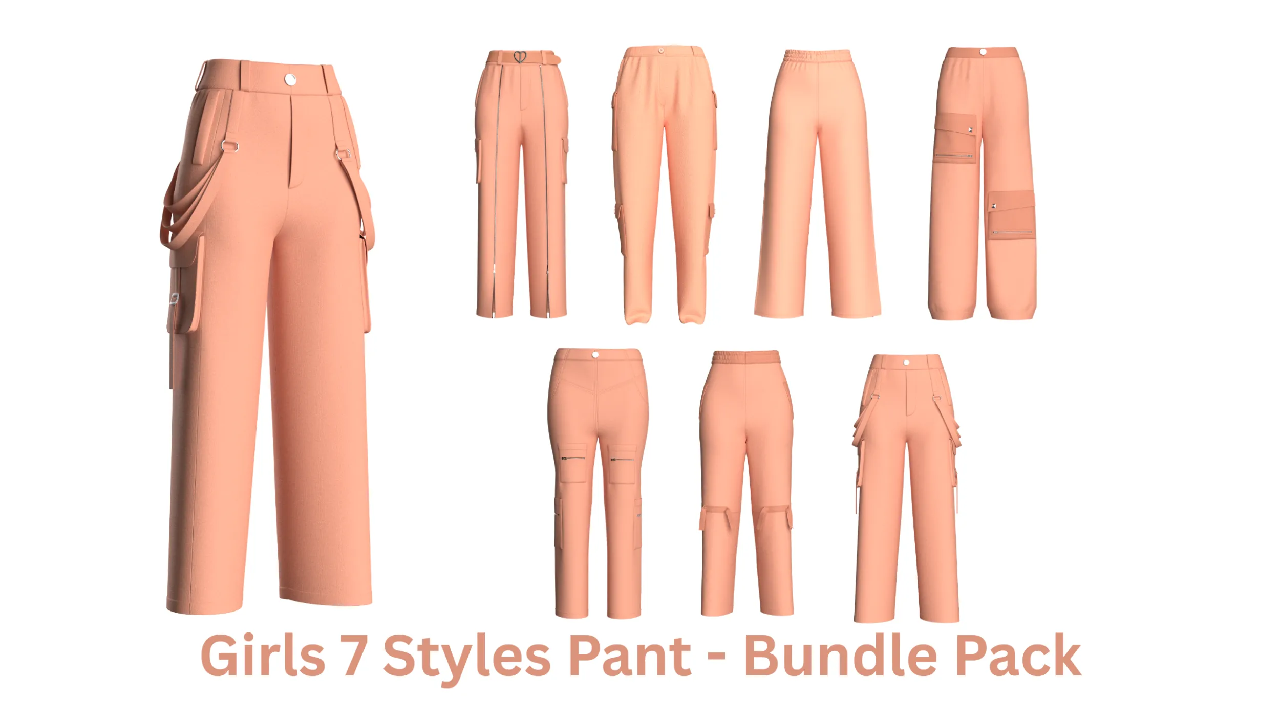 Girls 7 Styles Pant - Bundle Pack 3D Model .c4d .max .obj .3ds .fbx .stl .blend 