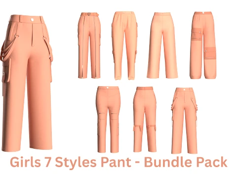 Girls 7 Styles Pant - Bundle Pack 3D Модель