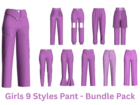 Girls 9 Styles Pant - Bundle Pack 3D Модель