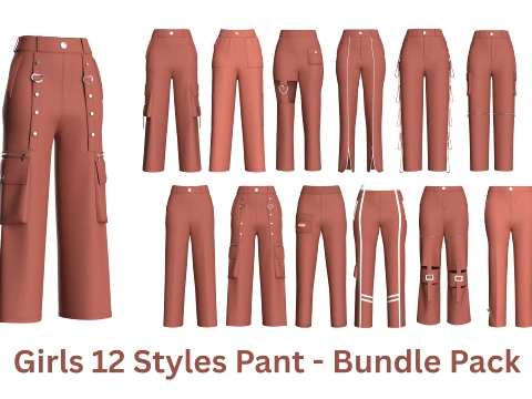 Girls 12 Styles Pant - Bundle Pack 3D Модель