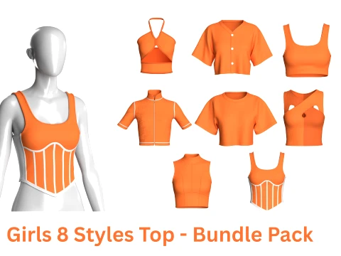 Girls 8 Styles Top - Bundle Pack 3D Модель