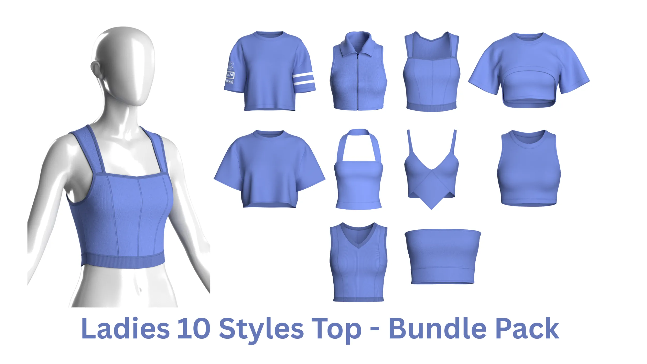 Ladies 10 Styles Top - Bundle Pack 3D Model .c4d .max .obj .3ds .fbx .stl .blend 