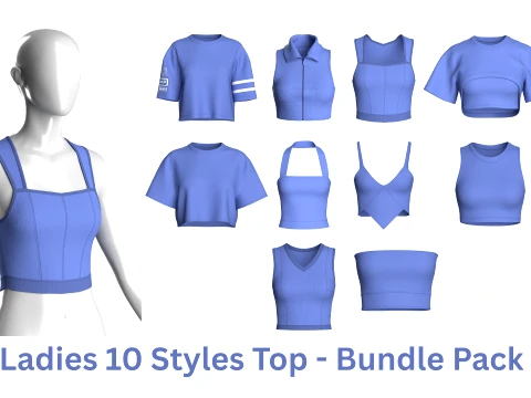 Ladies 10 Styles Top - Bundle Pack 3D Модель