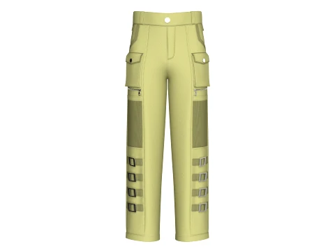 Men Buckle Straps Cargo Pant With Mesh Pocket 3D Модель