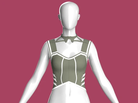 Girls Crop Top With White Piping 3D 모델
