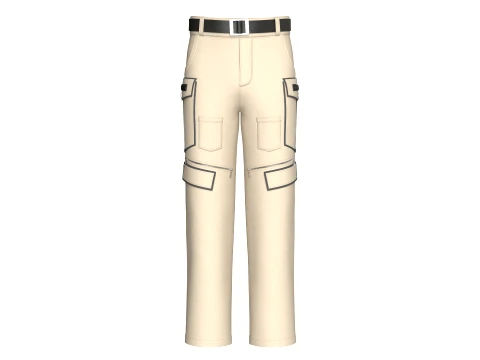 Men Cargo Pocket Pant With Black Belt 3D 모델