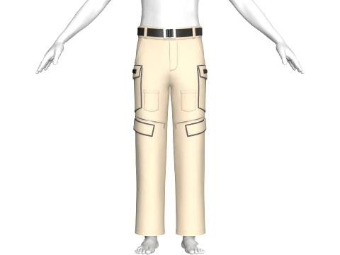 Men Cargo Pocket Pant With Black Belt 3D Model