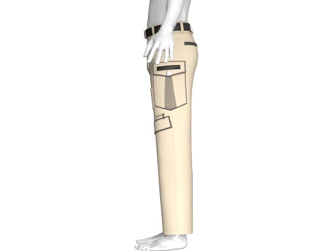 Men Cargo Pocket Pant With Black Belt 3D Model