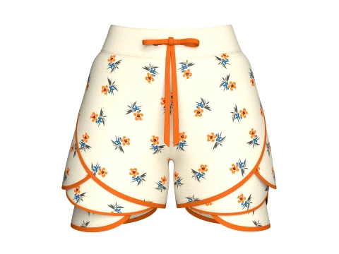 Girls Floral Printed Petal Layered Shorts Modelo 3D