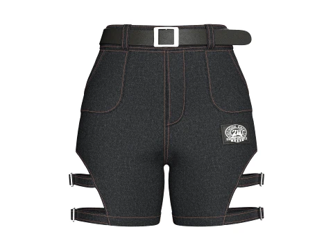 Girls Side Cutout Shorts With Buckle Straps 3D Modell