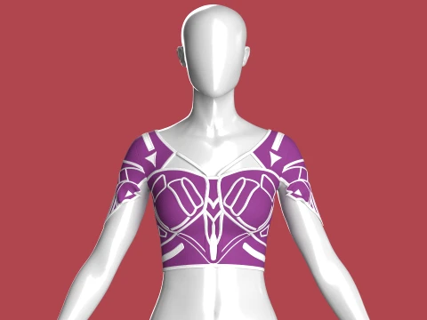 Girls Cap-Sleeve Crop Top 3D Model