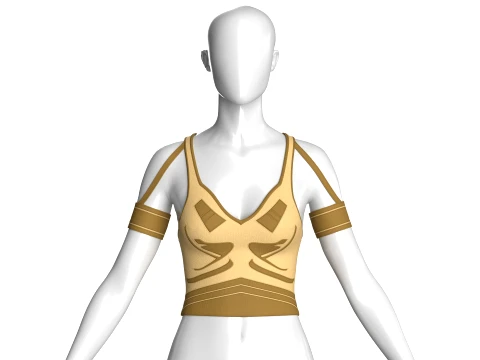 Girls V-Neck Crop Top With Arm Cuffs 3D Model