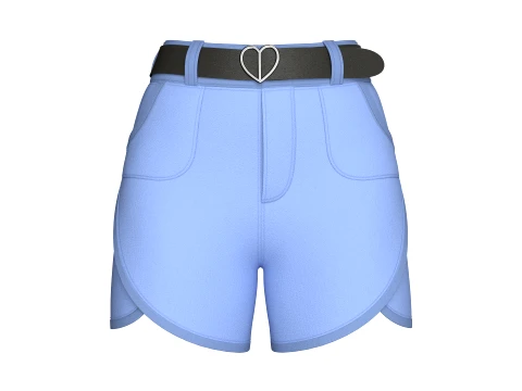 Girls Curved Hem Shorts With Belt 3D Model