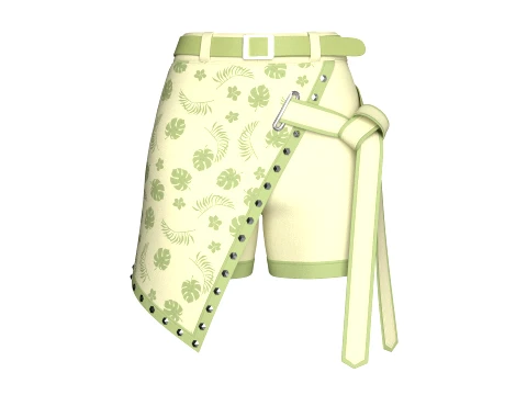 Girls Leaf Printed Wrap Shorts With Belt 3D Model
