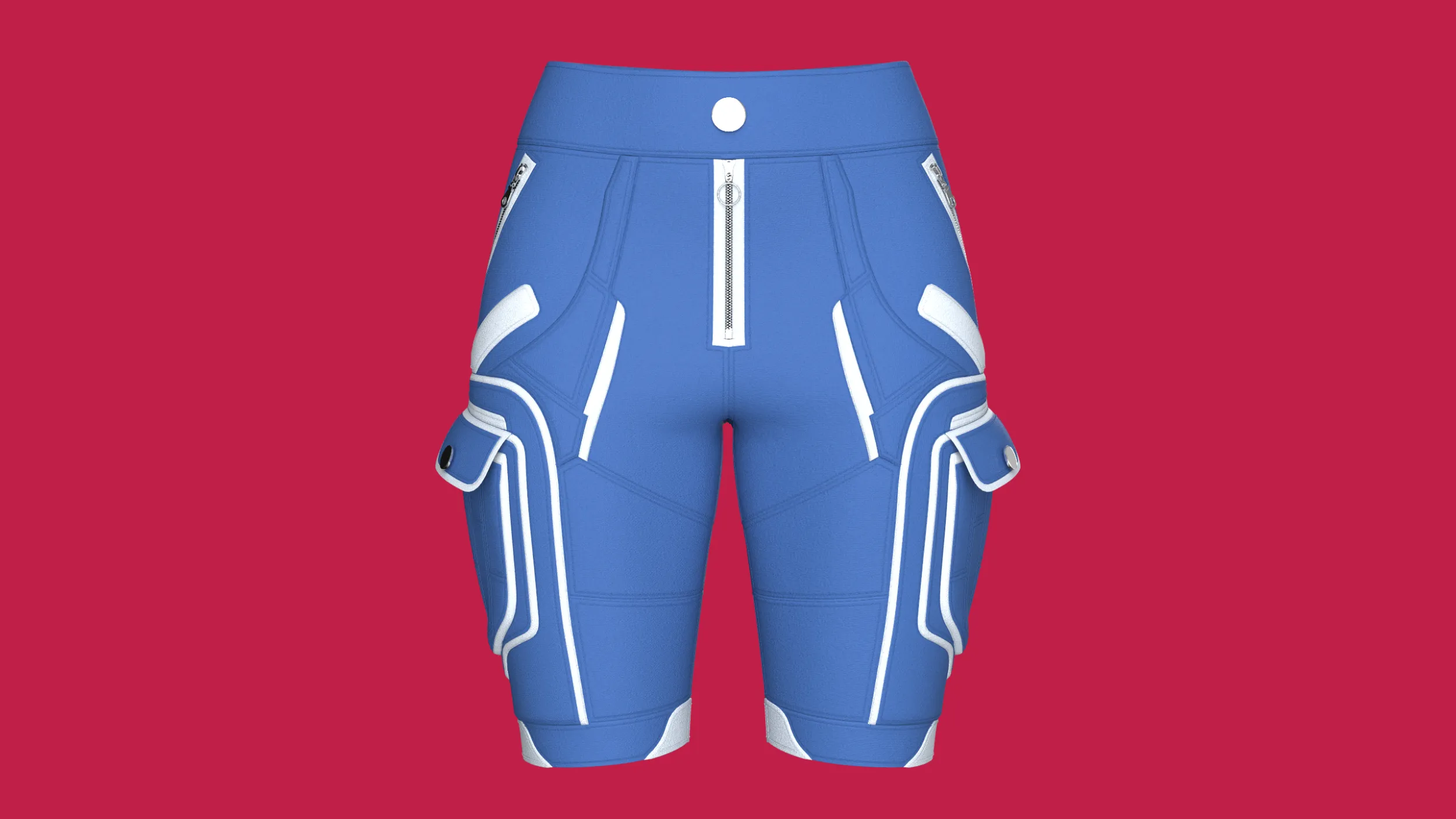 Girls Blue Tactical Shorts With White Piping 3D Model .c4d .max .obj .3ds .fbx .stl .blend