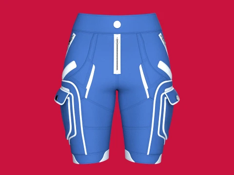 Girls Blue Tactical Shorts With White Piping 3D Модель