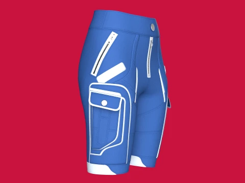 Girls Blue Tactical Shorts With White Piping 3D Model