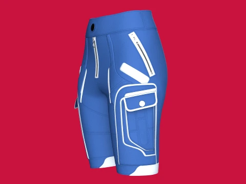 Girls Blue Tactical Shorts With White Piping 3D Model