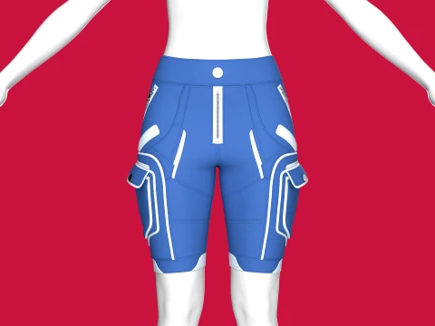 Girls Blue Tactical Shorts With White Piping 3D Model
