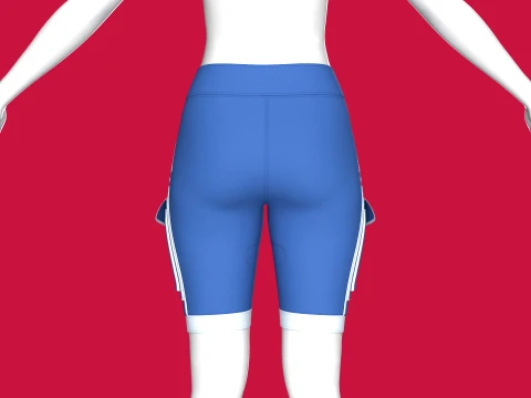 Girls Blue Tactical Shorts With White Piping 3D Model
