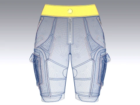 Girls Blue Tactical Shorts With White Piping 3D Model