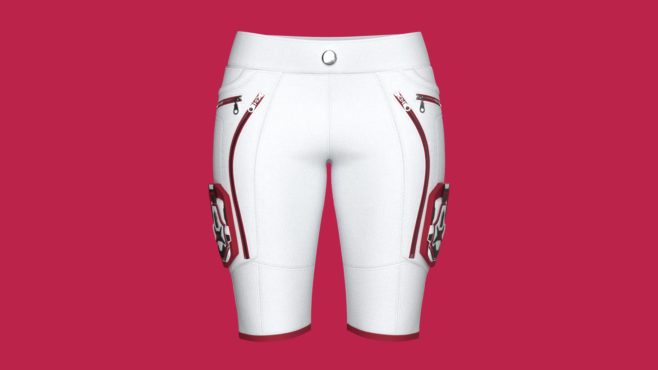 Girls White Shorts With Dual Curved Zip Pocket 3D Model .c4d .max .obj .3ds .fbx .stl .blend