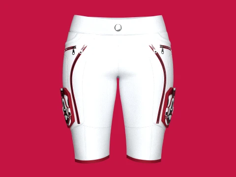 Girls White Shorts With Dual Curved Zip Pocket Modelo 3D
